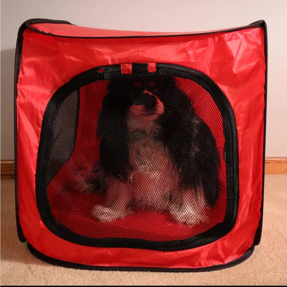 Portable Dog Crate Pop Up Easy Transport Pet Cage Dogs Flat Fold Medium Red